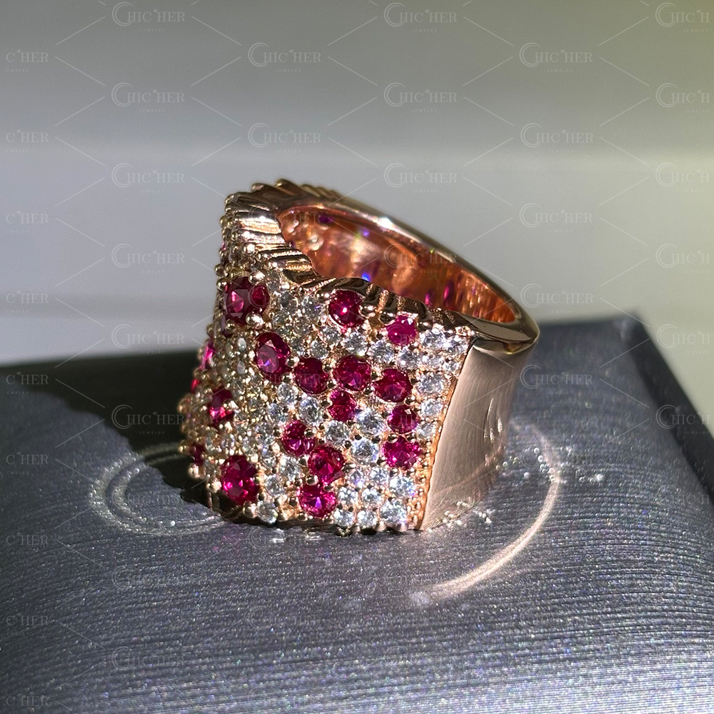 6.65ct Round&Oval Cut Ruby Sapphire&Diamond Cocktail Ring