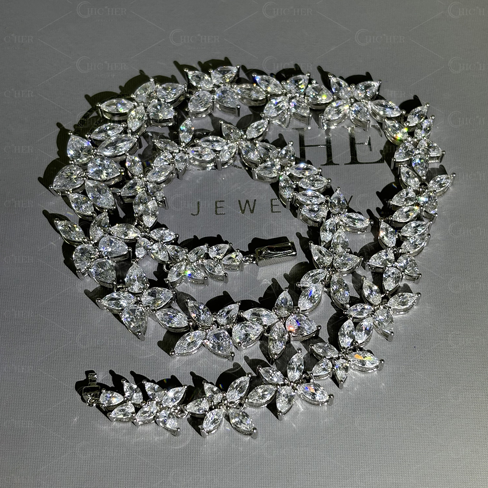 Marquise&Pear Cut White Sapphire Necklace