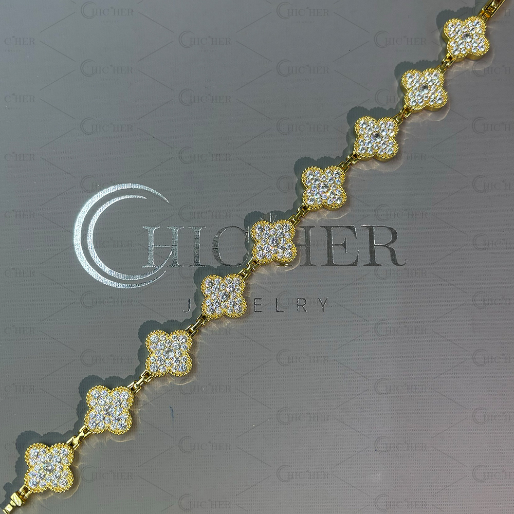 Four Leaf Clover White Sapphire Bracelet for Men