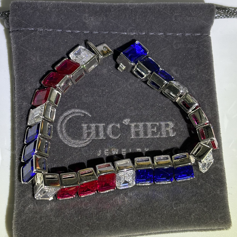 Emerald Cut Ruby&Blue Sapphire Men's Bracelet