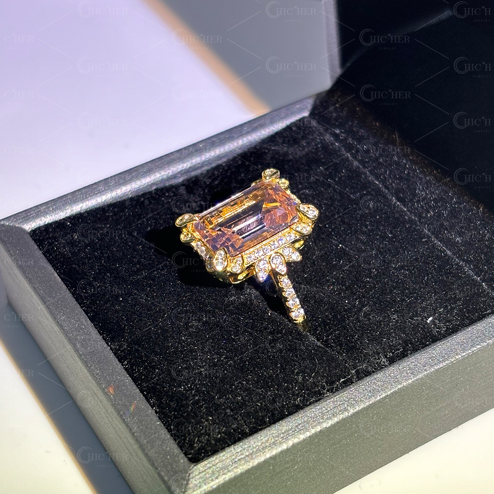 Halo 7ct Emerald Cut Pink Sapphire Engagement Ring