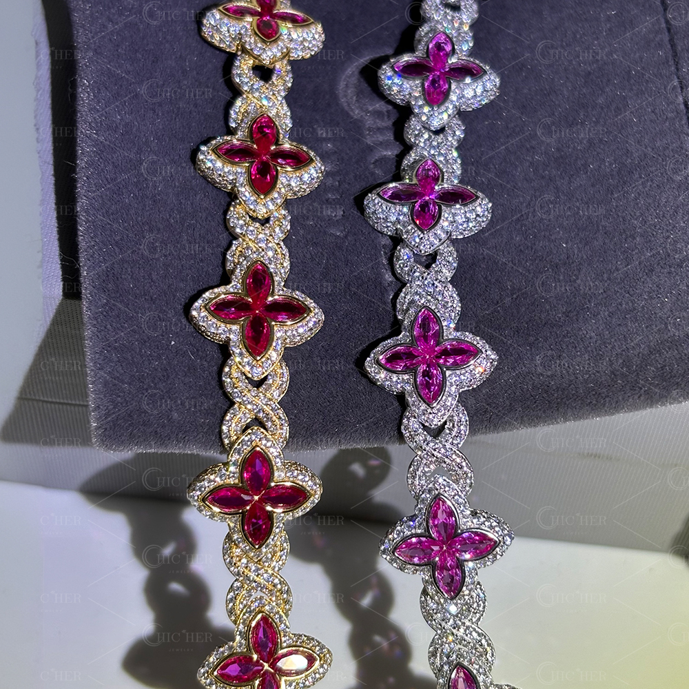 Marquise Cut Pink Sapphire Chain Bracelet for Men