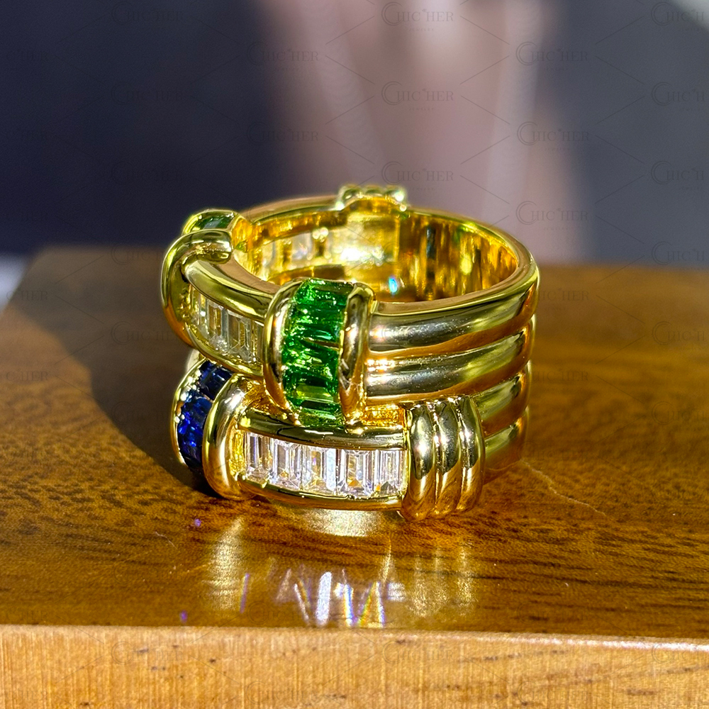 Fashion 2ct Emerald Cut Three-Tone Wedding Band