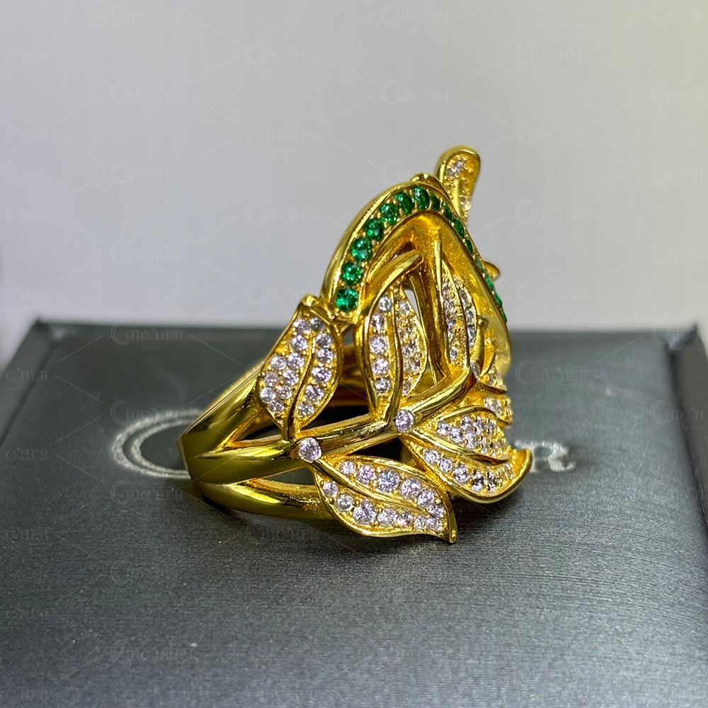 Branch Design 2.3ct Emerald&White Sapphire Cocktail Ring