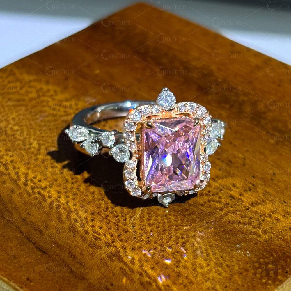 Halo 6ct Radiant Cut Pink Sapphire Engagement Ring
