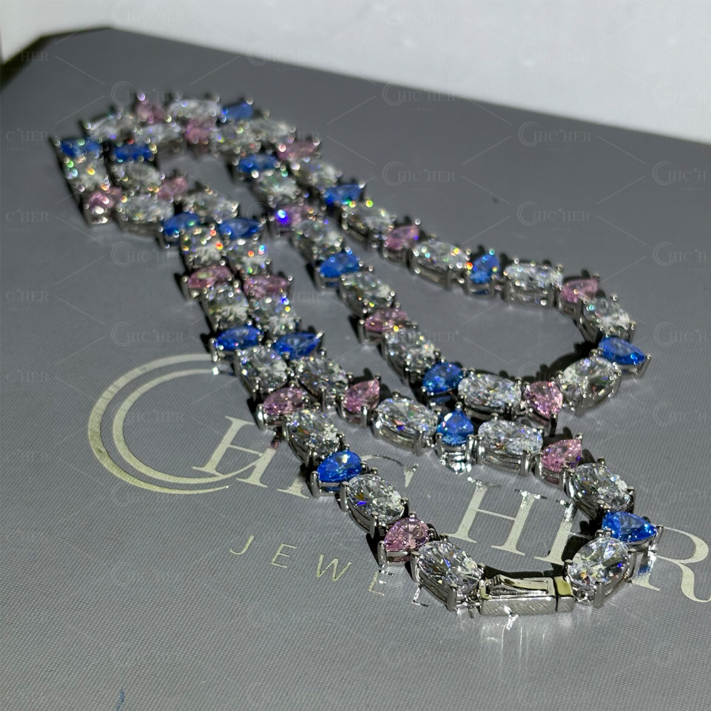 Pear&Oval Cut Rainbow Sapphire Men's Necklace