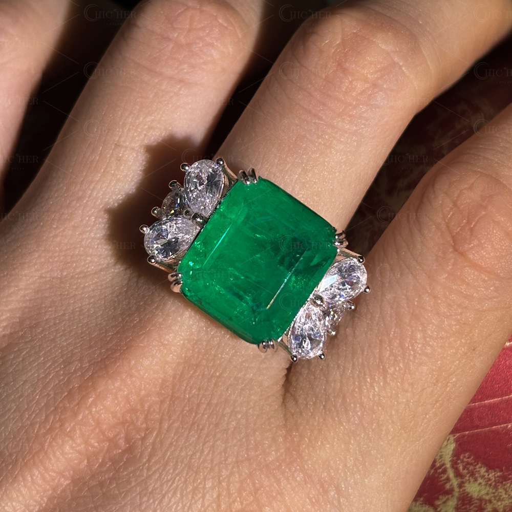 10ct Emerald Cut Emerald Sapphire Engagement Ring