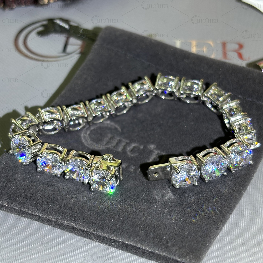 8MM Round Cut White Sapphire Men's Bracelet