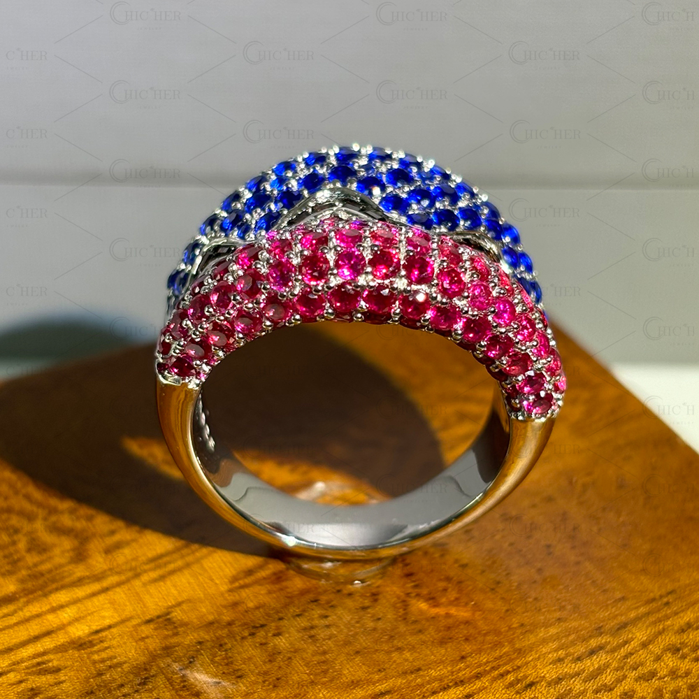 Two Tone 4.2ct Ruby&Sapphire Wedding Band