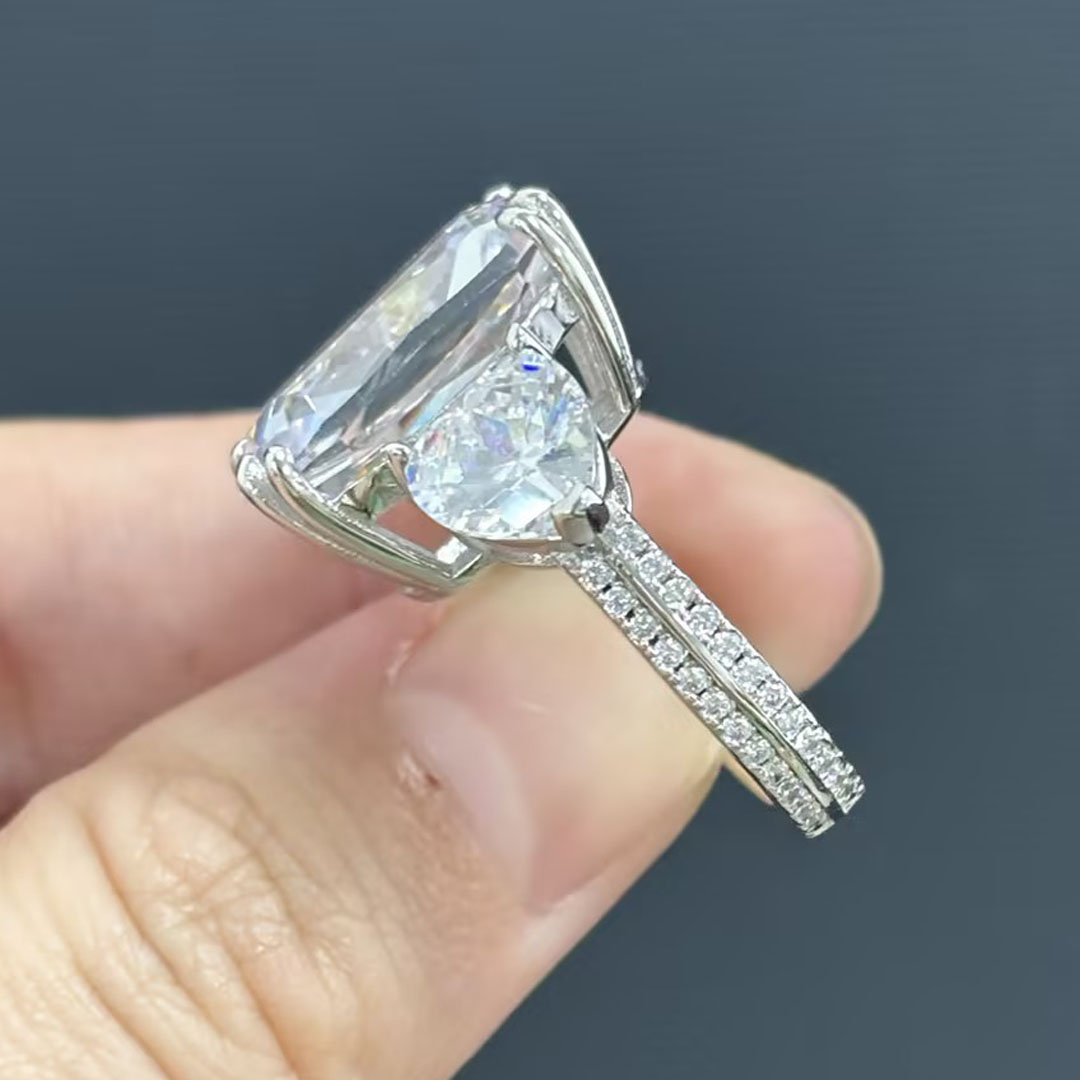 5ct Three-stone Cushion Cut White Sapphire Ring