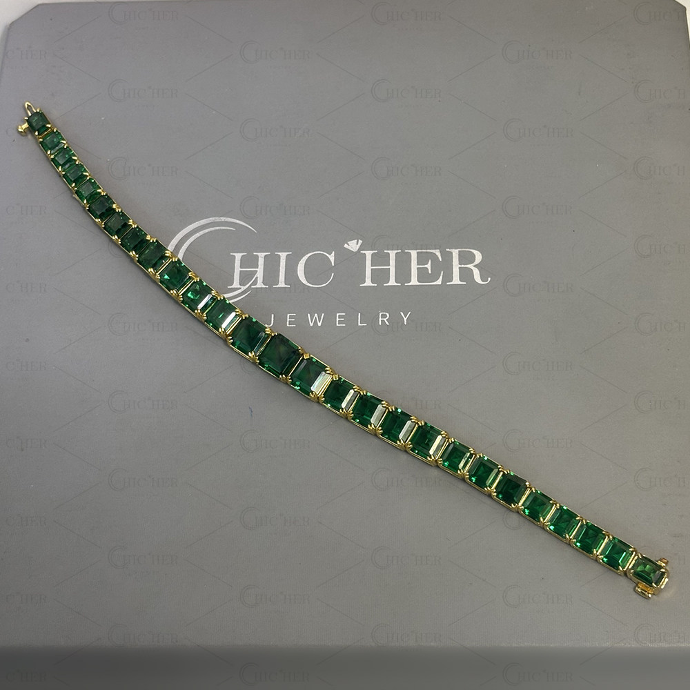 Asscher Cut Emerald Sapphire Graduated Tennis Bracelet
