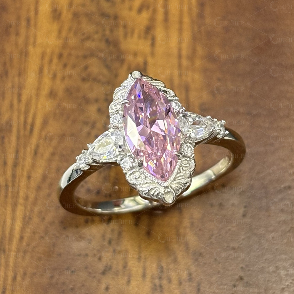 Vintage 1.5ct Marquise Cut Pink Sapphire Engagement Ring