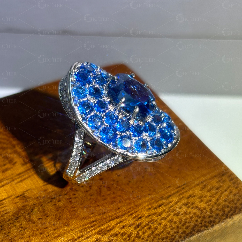 Micro Pave Setting 8ct Sapphire Cocktail Ring