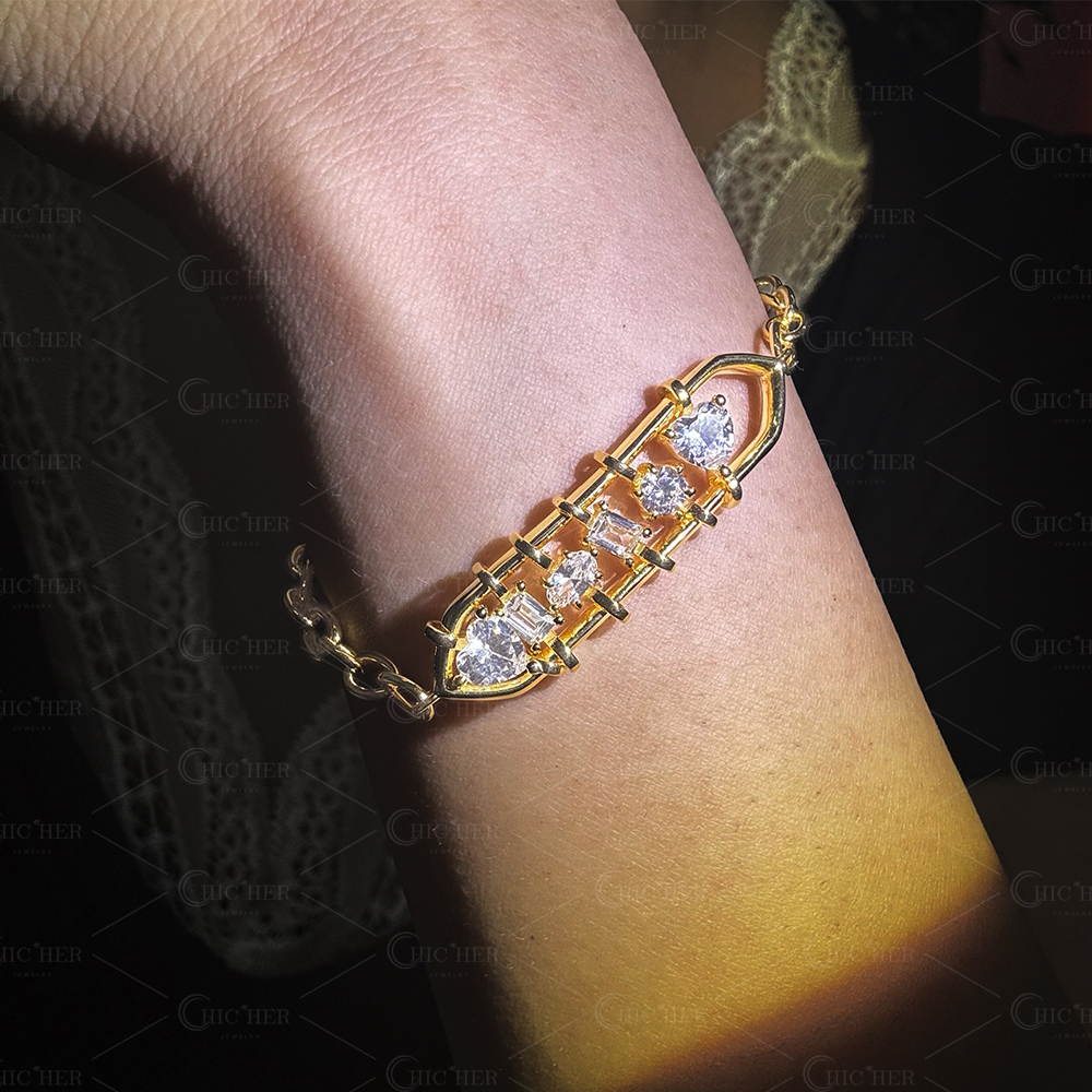 Flexible White Sapphire Chain Bracelet In Sandblasted Plating