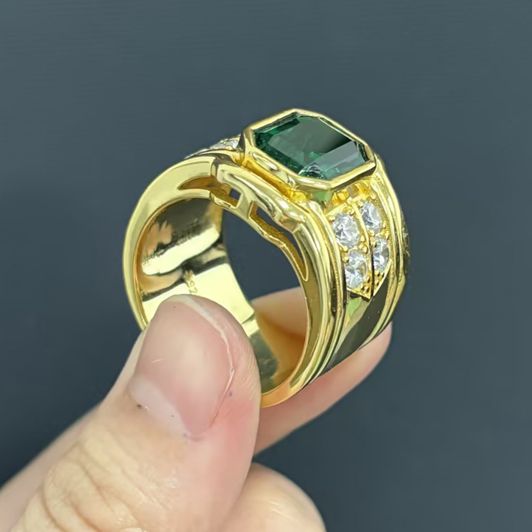 6ct Emerald Cut Emerald Sapphire Men's Engagement Ring