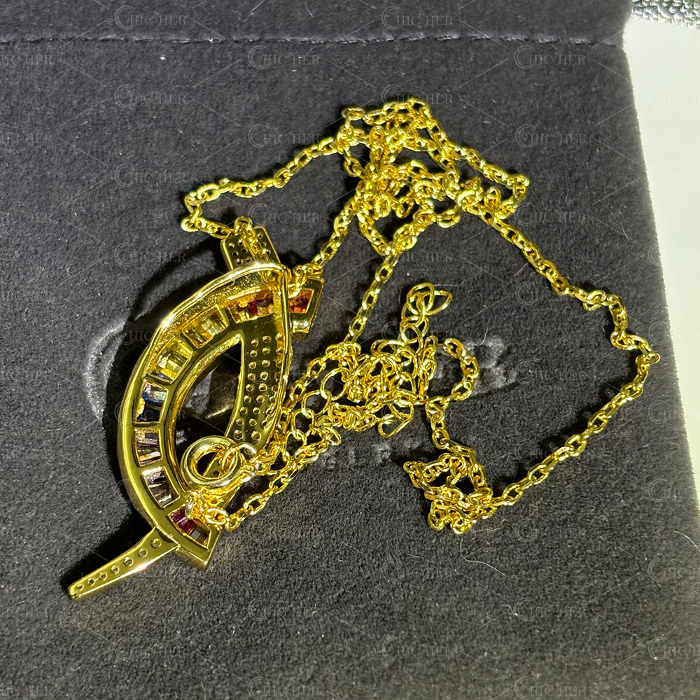 Dual-purpose Rainbow&White Sapphire Pendant Necklace/Brooch