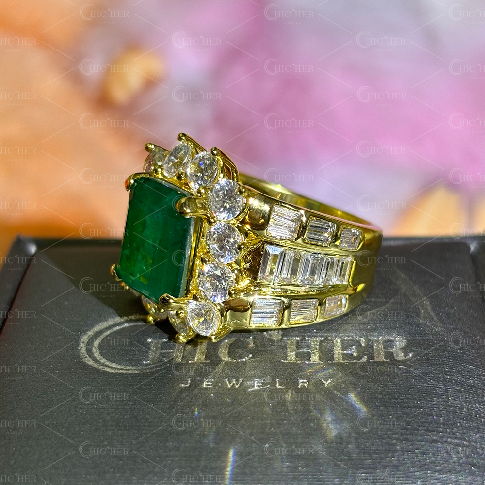 Halo 8ct Emerald Cut Emerald Sapphire Engagement Ring