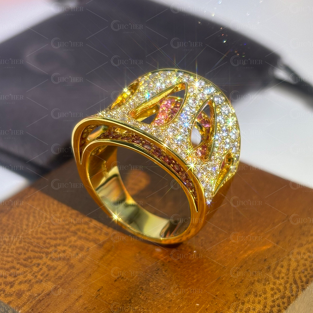 Double Layer Pear Hollow 1.8ct Pink&White Sapphire Cocktail Ring