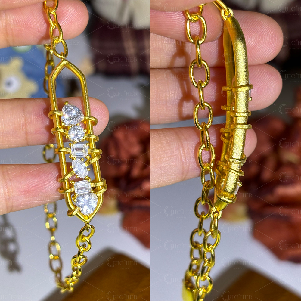 Flexible White Sapphire Chain Bracelet In Sandblasted Plating