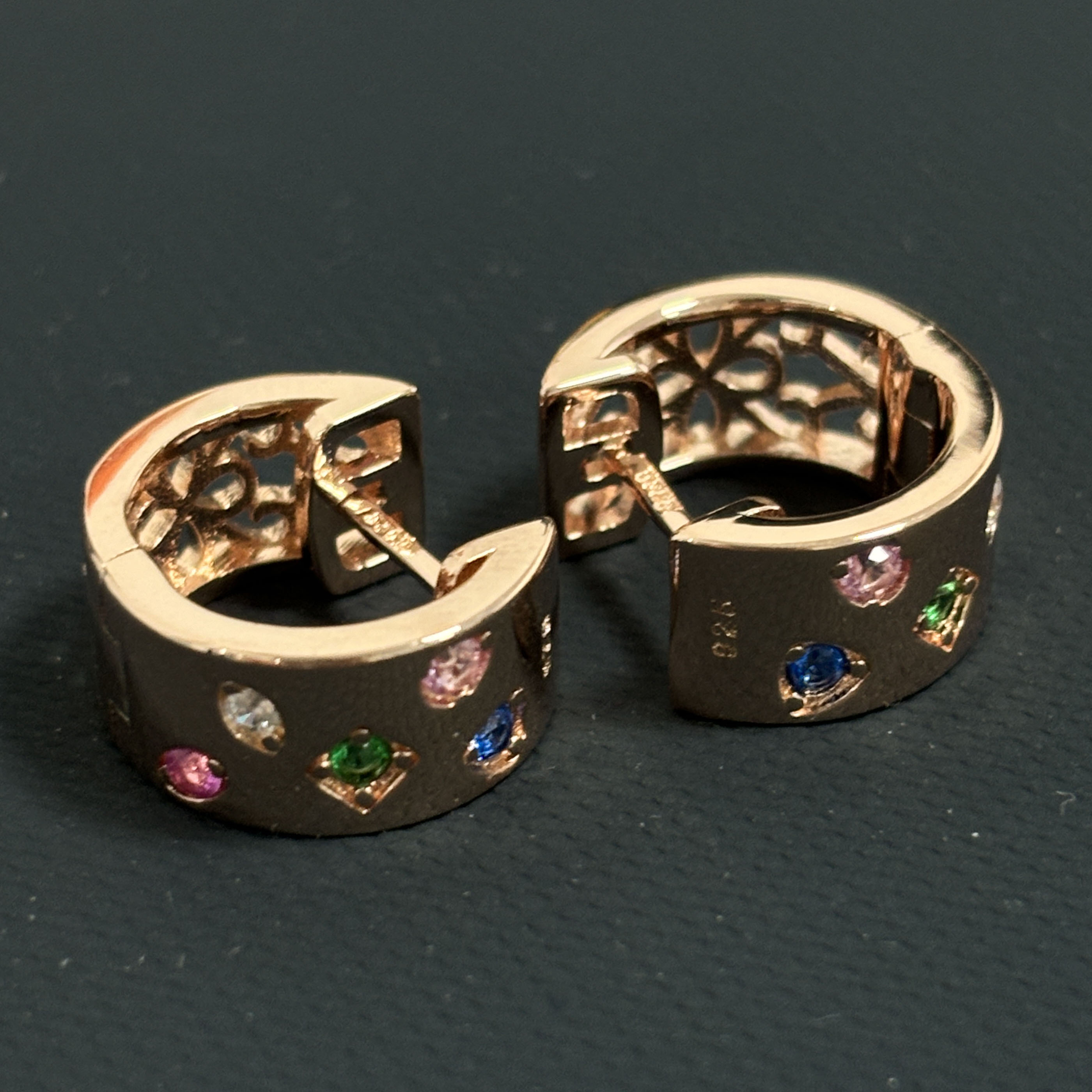 Round Cut Rainbow Sapphire Hoop Earrings