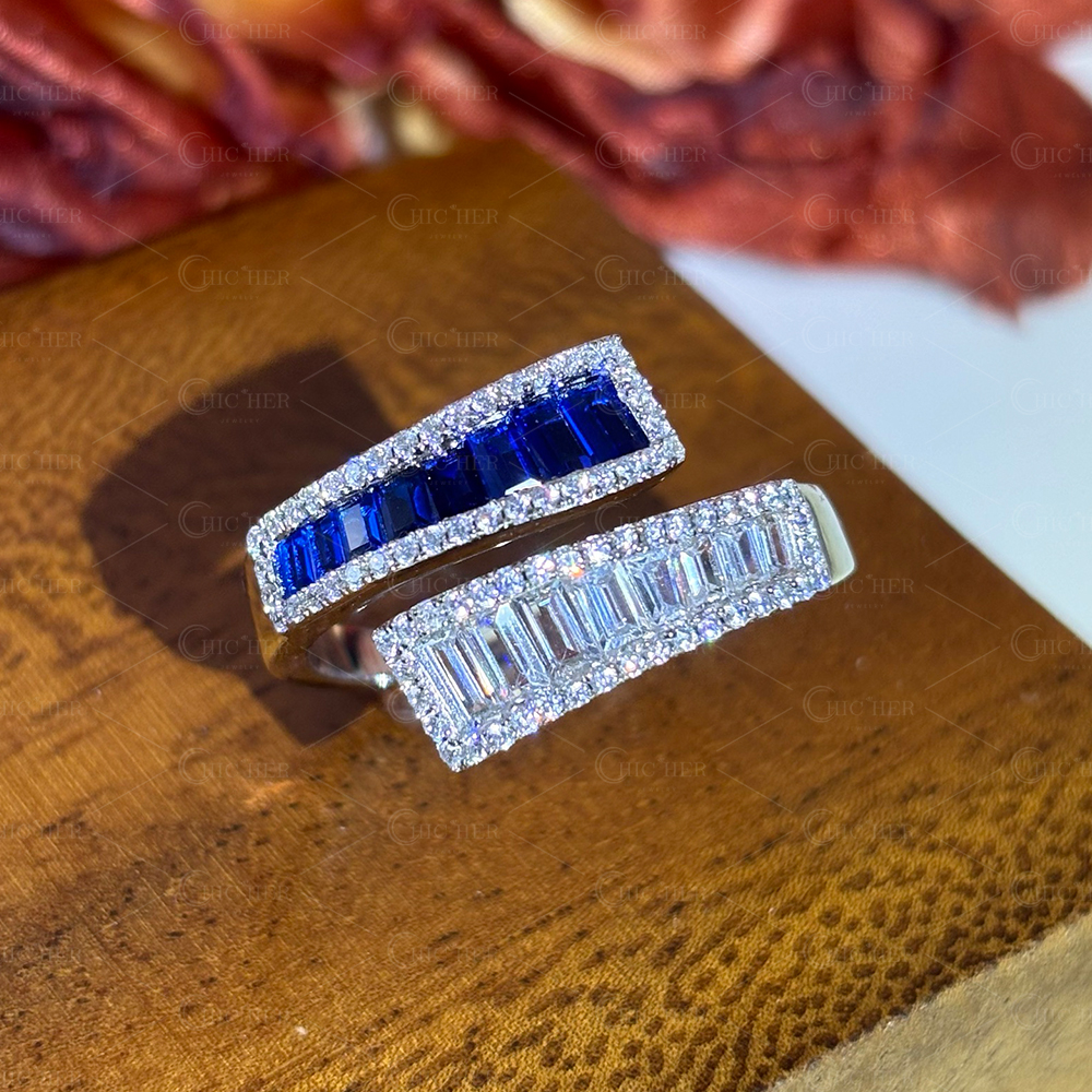 2.5ct Bypass Design Two-tone Sapphire&Diamond Eternity Ring