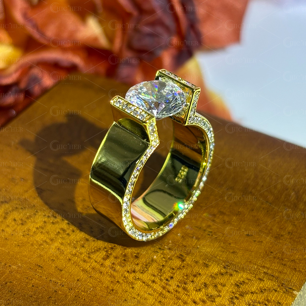 Tension Setting 2ct Round Cut White Sapphire Engagement Ring