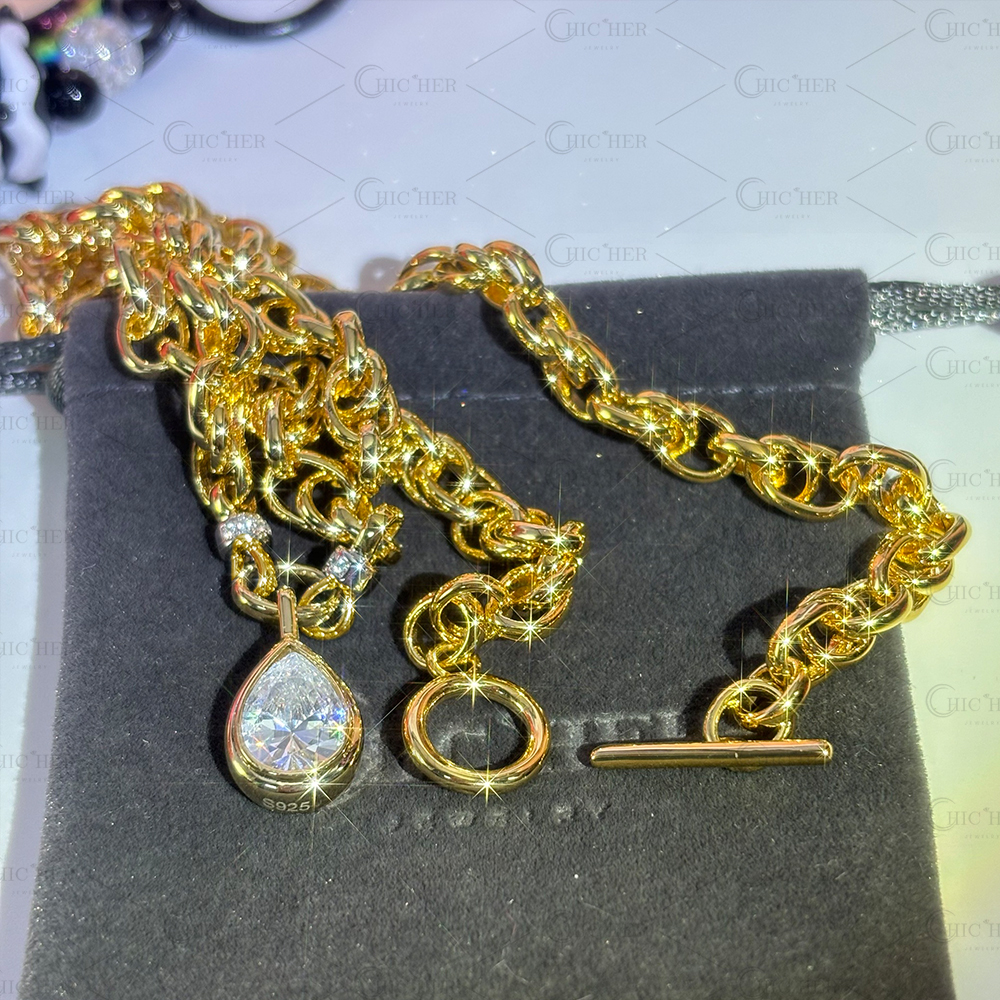 Vintage Pear Cut White Sapphire Pendant Necklace