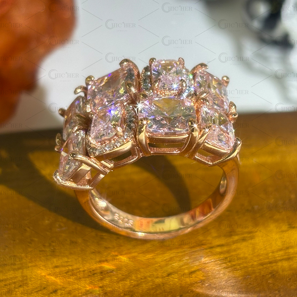 10.16ct Cushion Cut Pink Quartz Sapphire Cluster Ring