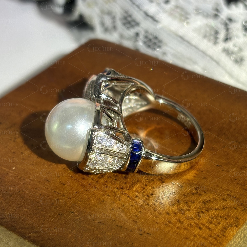 Antique Pearl&Diamond&Sapphire Cocktail Ring