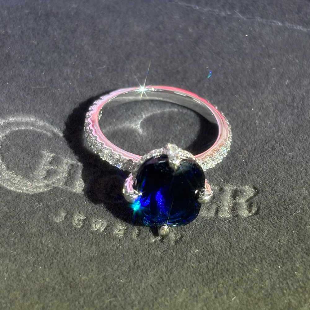 6ct Cushion Cut Blue Sapphire Engagement Ring