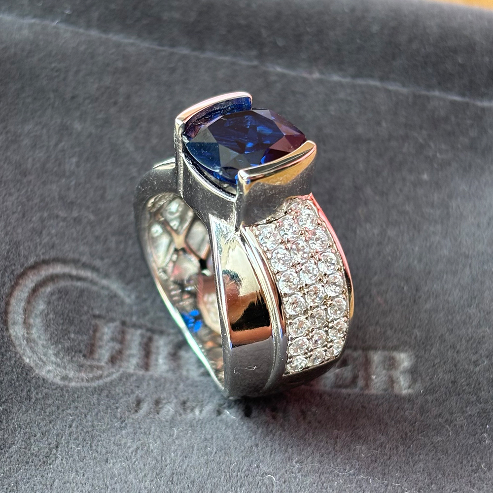 4ct Bypass Design Blue Sapphire Men's Engagement Ring