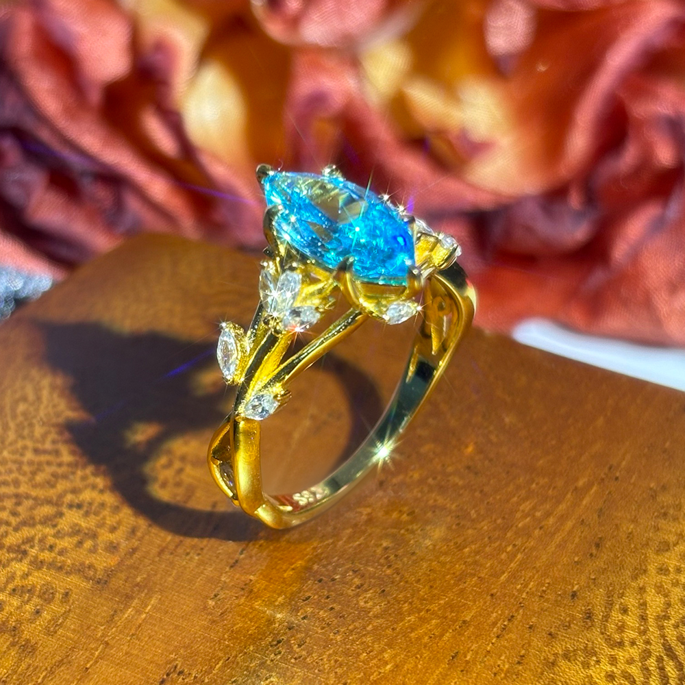 5ct Marqiuse Cut Aquamarine Sapphire Engagement Ring