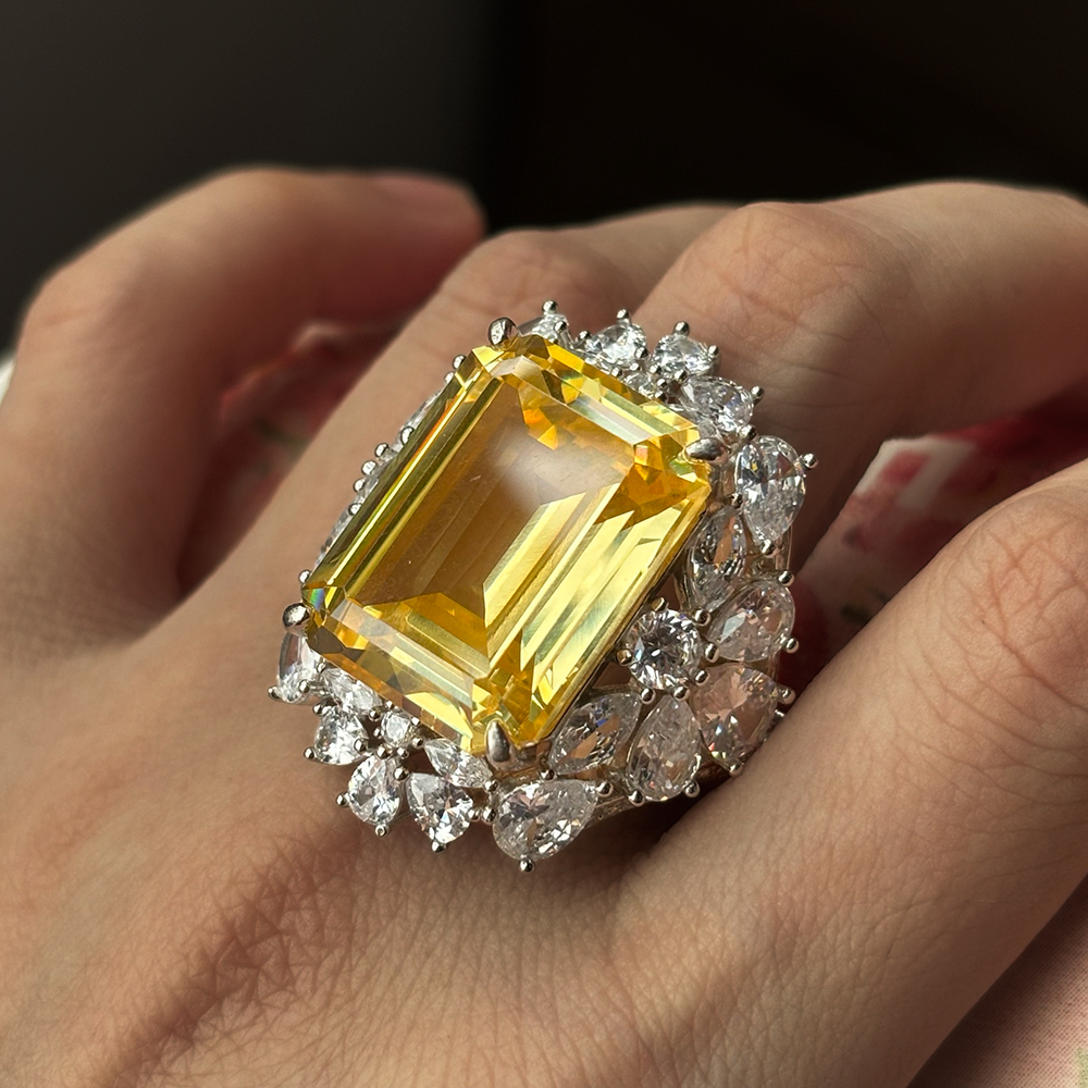 Halo 6ct Emerald Cut Yellow Sapphire Cocktail Ring
