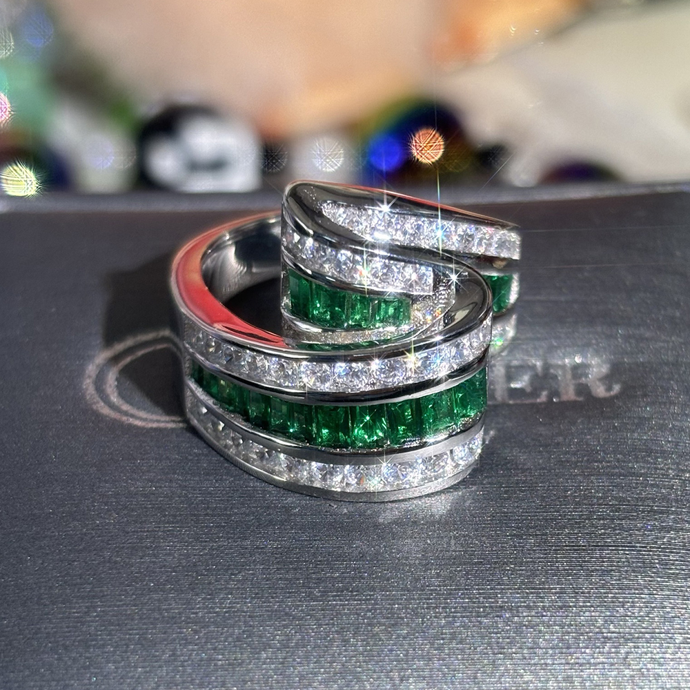 Channel Setting 3.25ct Emerald&White Sapphire Wedding Band