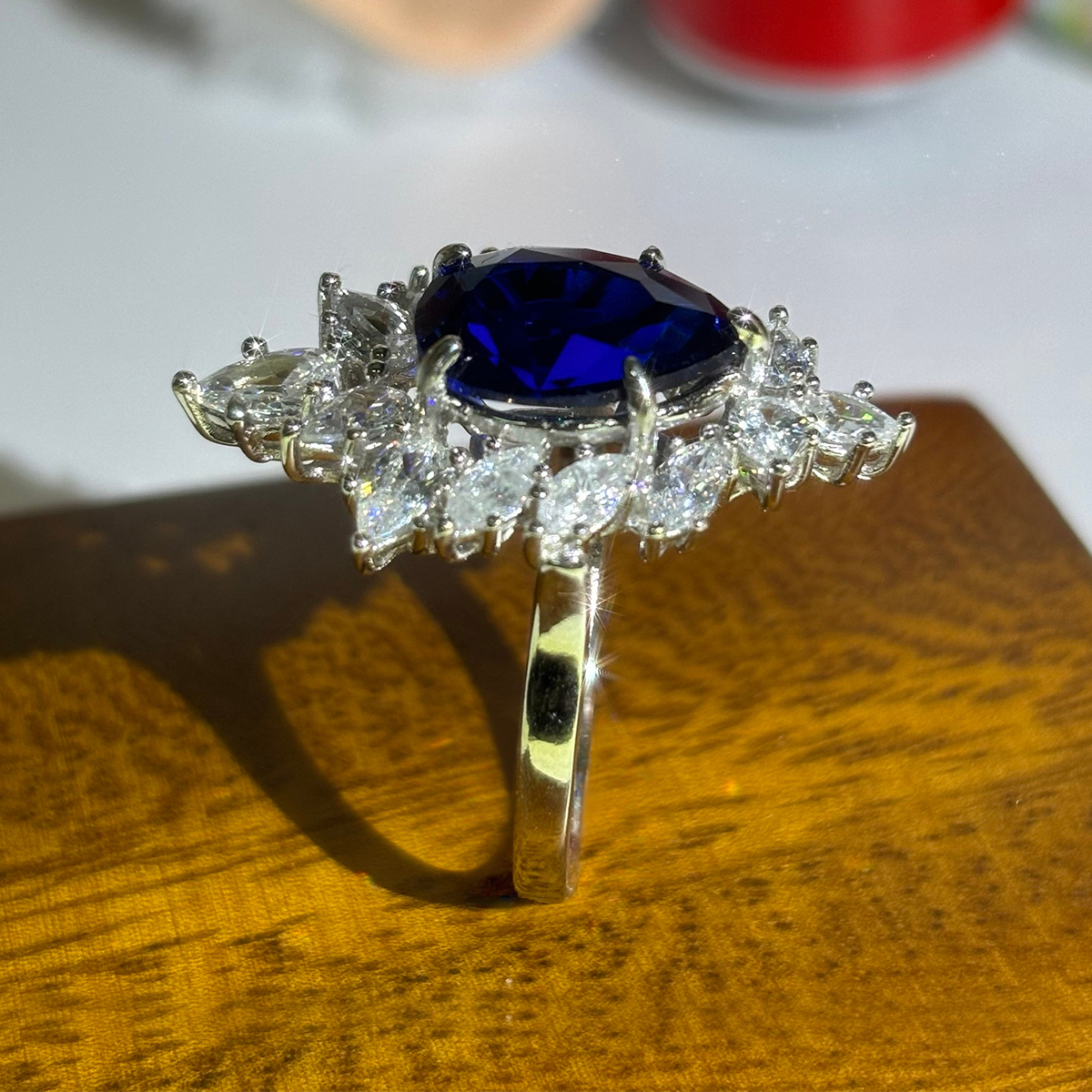 2.5ct Halo Pear Cut Sapphire Ring in 925 Sterling Silver