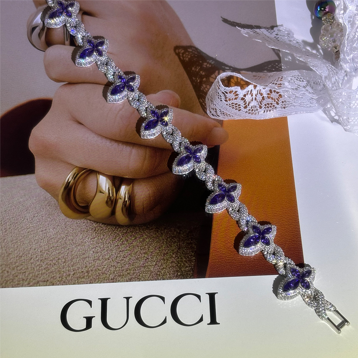 Marquise Cut Amethyst Sapphire Chain Bracelet For Men