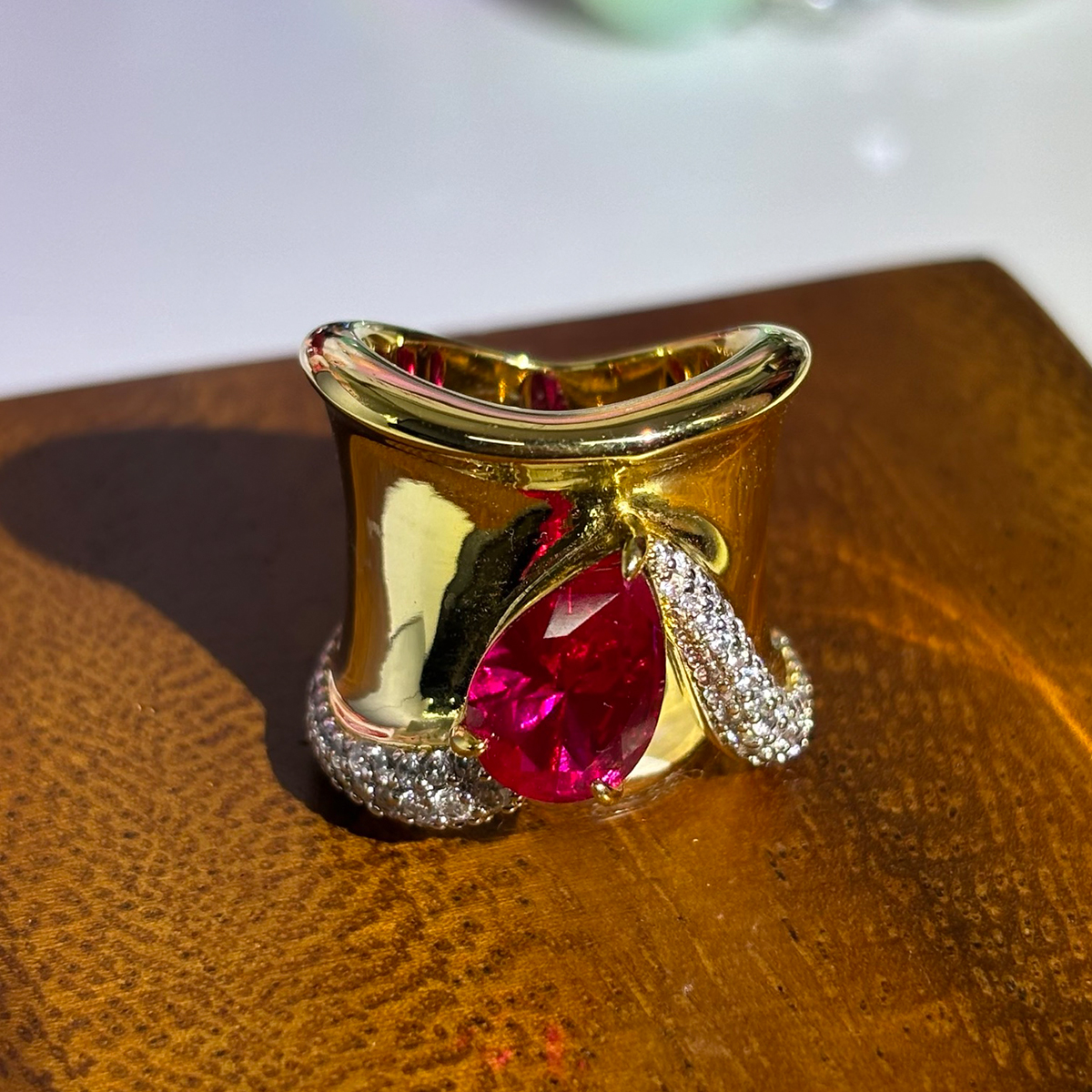 Luxury 3ct Pear Cut Ruby Sapphire Cocktail Ring