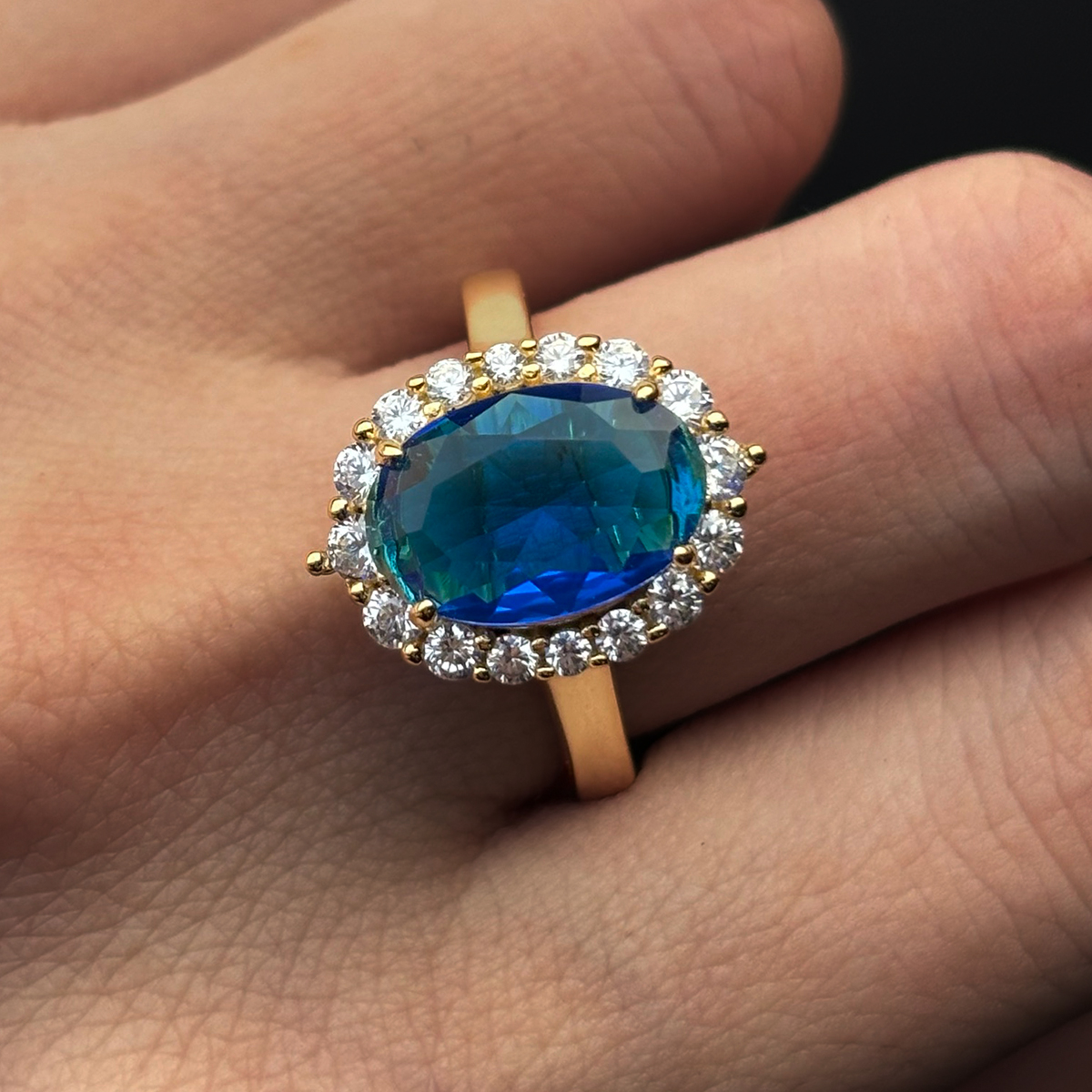 Halo 4ct Oval Cut Blue Sapphire Engagement Ring