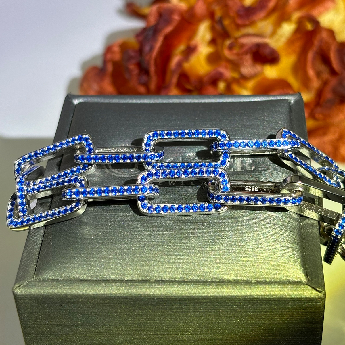 Blue Sapphire Toggle Lock Chain bracelet  