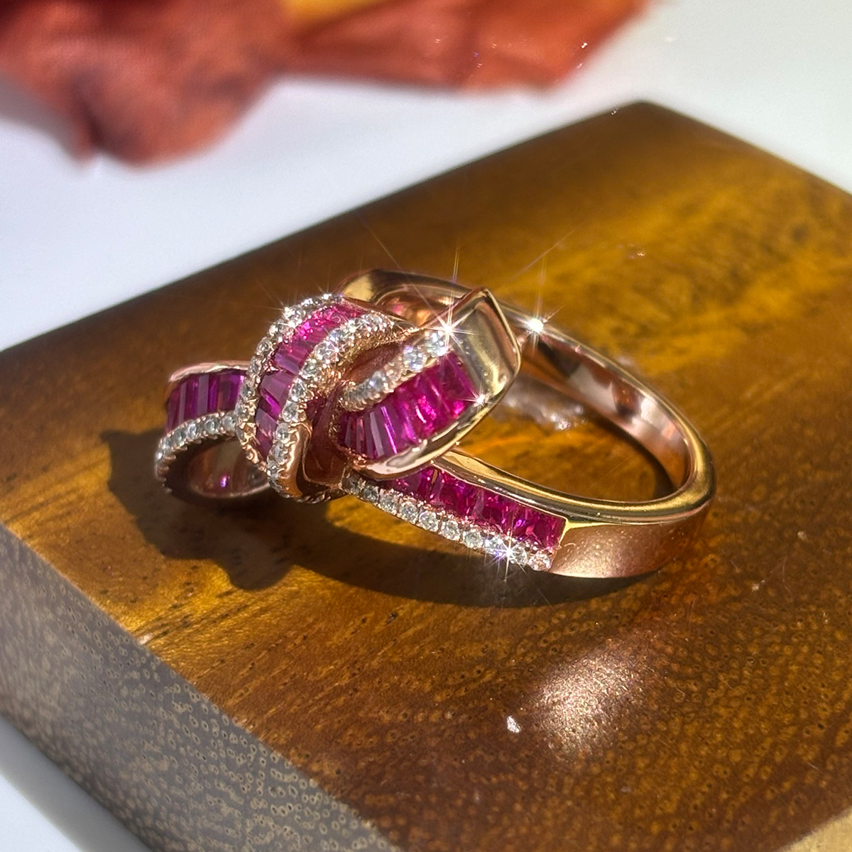 Two Tone Knot 4.15ct Ruby&White Sapphire Cocktail Ring