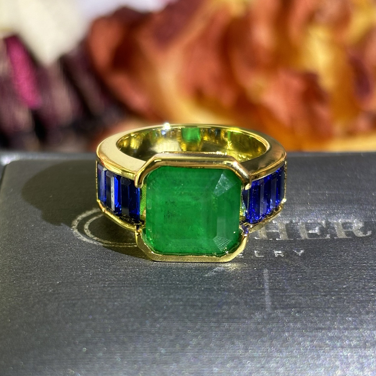 4ct Asscher Cut Emerald Ring in Sterling Silver