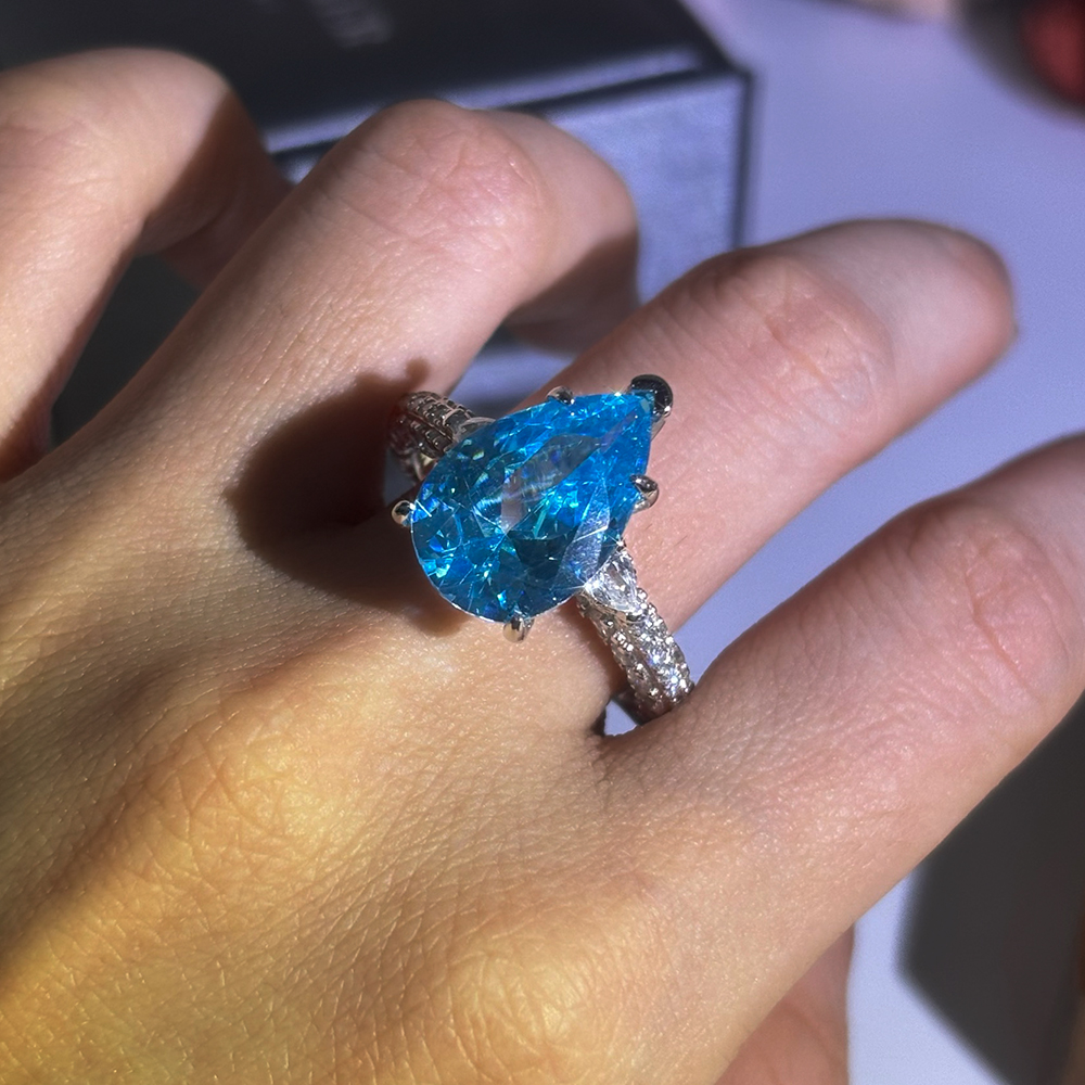 6ct Three-stone Pear Cut Blue Sapphire Engagement Ring