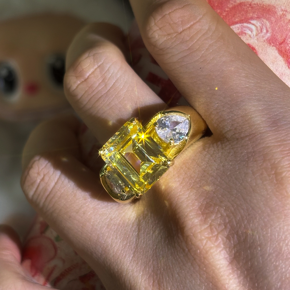 6ct Three Stone Emerald Cut Yellow Sapphire Ring for Men