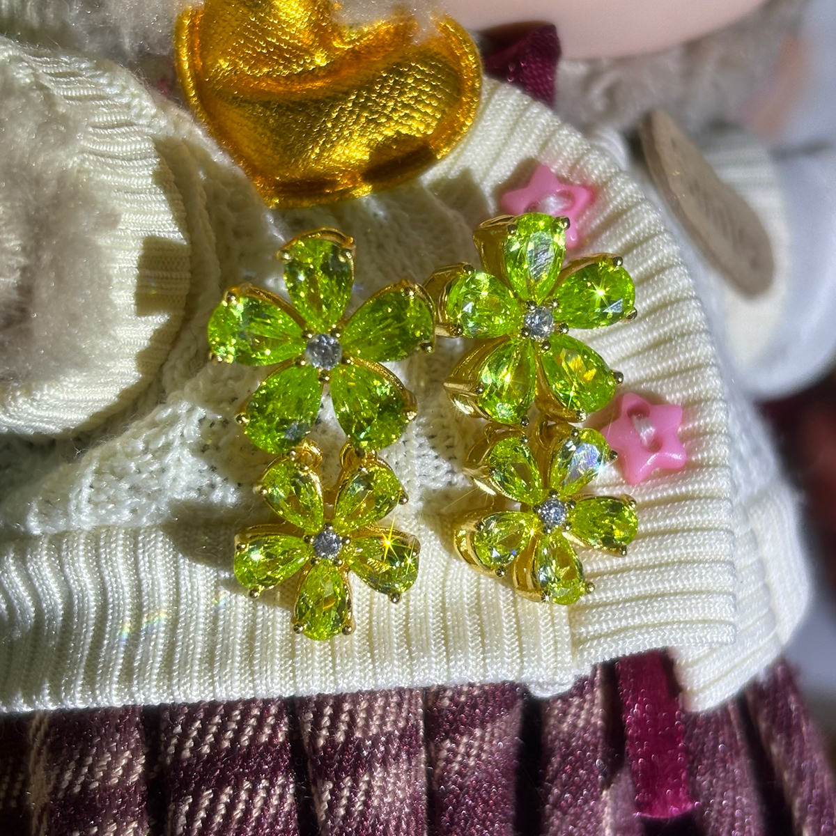 Flower Design Pear Cut Peridot Sapphire Dangle Earrings