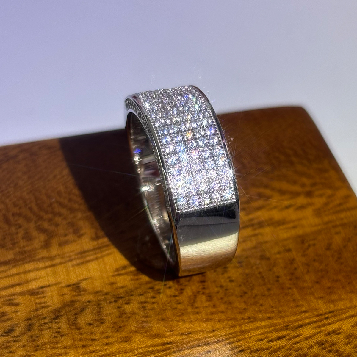 Pave Setting 1.3ct Round Cut White Sapphire Men's Wedding Band