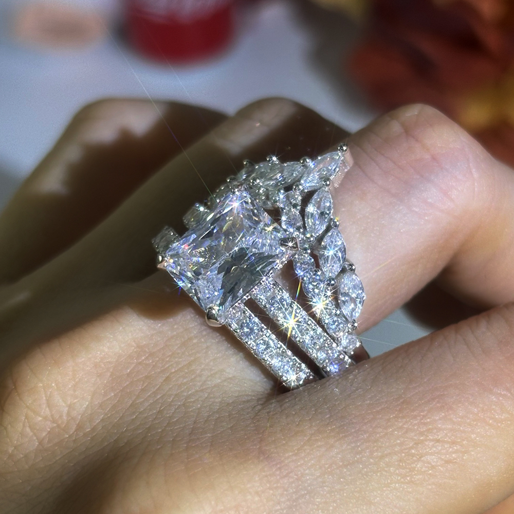 5ct Fashion Emerald Cut White Sapphire Bridal Set/3pcs