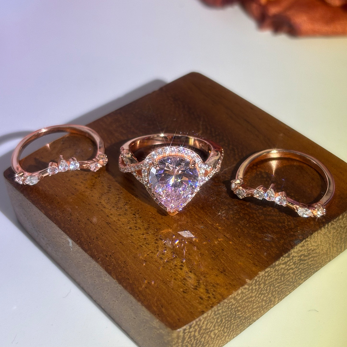 2.85ct Pear Cut Pink Sapphire Stackable Ring Set / 3pcs