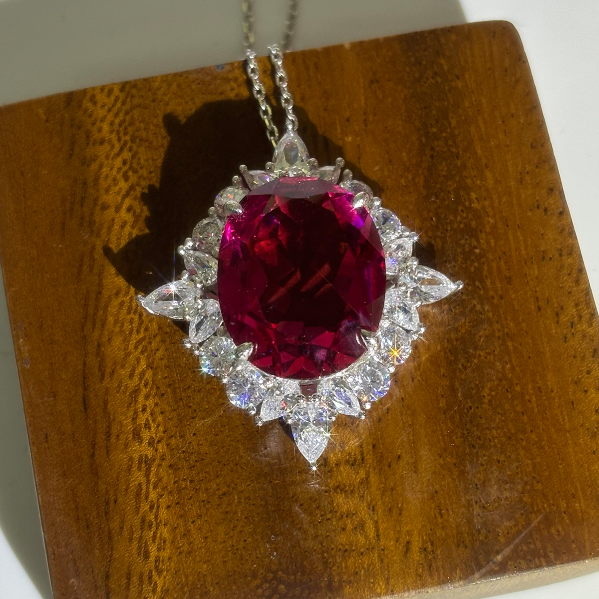 Ruby Sapphire Halo Pendant Necklace