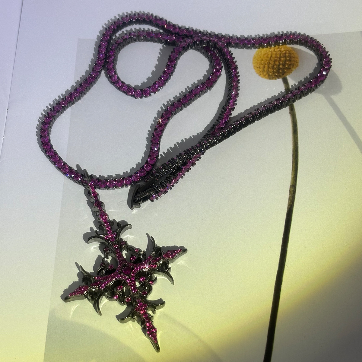 Hip Hop Purple Sapphire Cross Pendant Necklace for Men