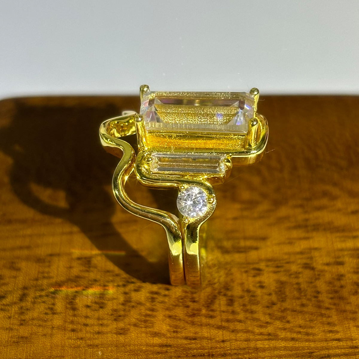 Ribbon Design 1.83ct Baguette Cut White Sapphire Wedding Set